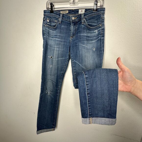 Revolve AG Flyaway The Stilt Cigarette Roll-Up Medium Wash Distressed Jean 27 - Picture 3 of 11